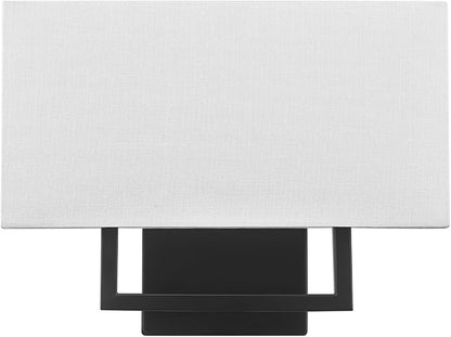 Globe Electric 2-Light Wall Sconce, Matte Black, White Linen Shade, Rectangular Cutout Body, Dimmable, 65000081