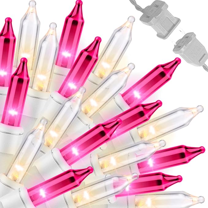 LAMPHOME Pink Clear Christmas Valentine's String Lights 100 Mini Incandescent Fairy Light Decor 20 Ft White Wire Indoor & Outdoor Party Patio Bedroom, Xmas Tree Garland Easter Holiday Decoration