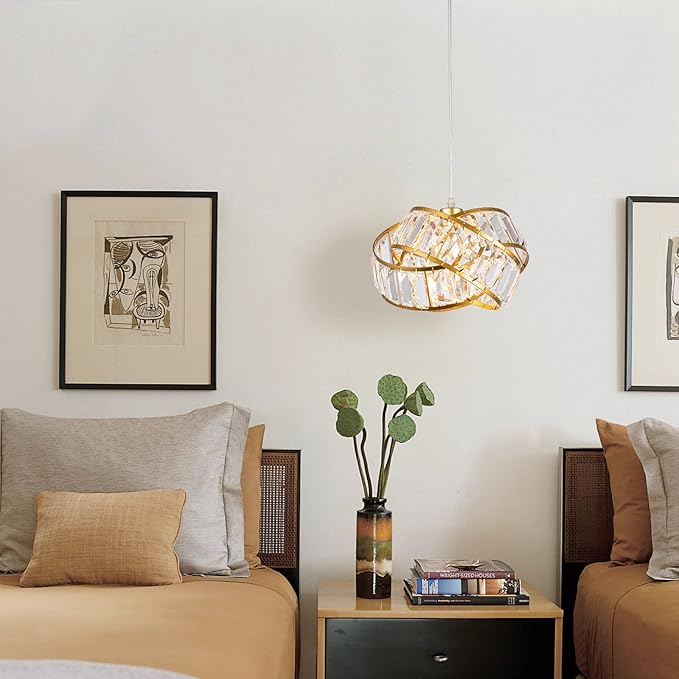 Modern Crystal Chandelier Light Fixure Mid Century Modern Geometric Golden Retro Ring Chandelier Modern Small Crystal Gold Chandeliers for Dining Room, Kitchen Island, Bedroom, Hallyway