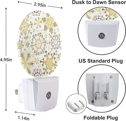 Christmas Holiday Night Light White Golden Snowflakes Stars Plug-in Nightlight Energy Saving 0.5W LED Lighting for Boys Girls Men Women