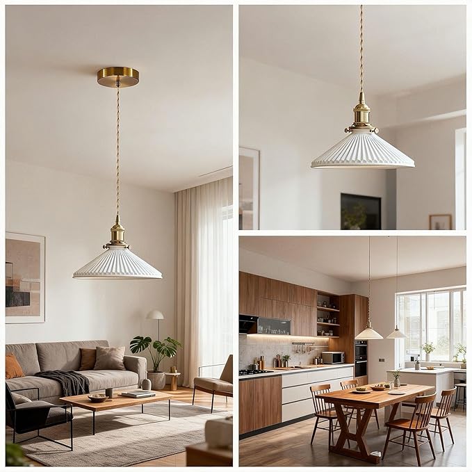 Ceramic Pendant Light, Minimalist Pleated Modern Pendant Light, Kitchen Island Bedroom Dining Room Bar Pendant Lighting