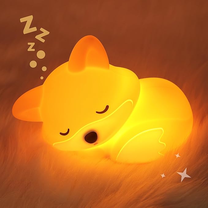 Fox Night Light for Kids, Cute Silicone Lamp with Dimmable 20 Mins Timer, Squishy Animal Nightlight Kids Bedside Decoration Light, Christmas White Elephant Gifts Idea for Baby Girl Boy Friend