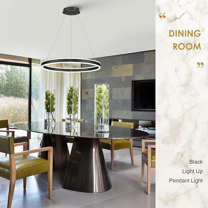 Modern LED Ring Chandelier 1-Ring 23.6" Remote Control Ceiling Pendant Lighting Fixture for Dining Room Living Room Dimmable 40W Upward and Downward Lighting