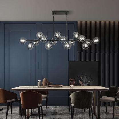 Mid Century Modern Chandelier 55in Linear Bubble Chandeliers 16-Light Black & Gray Sputnik Pendant Lighting Fixture for Dining Room Kitchen Island