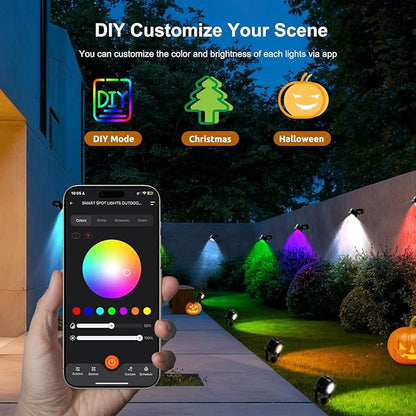 VTimes 8pcs Outdoor Lights, IP65 Waterproof Landscape Lighting, Low Voltage Landscape Lighting with 16 Scene Modes, APP & Remote Control, Color Changing Outdoor SpotLights for Garden,Lawn,Holiday