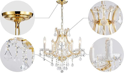 Saint Mossi 5-Lights Maria Theresa K9 Crystal Chandelier Light Fixture,Modern Chandelier Gold Chandelier for Bedroom,Dining Room,Living Room,H19 x W19,Chain Adjustable