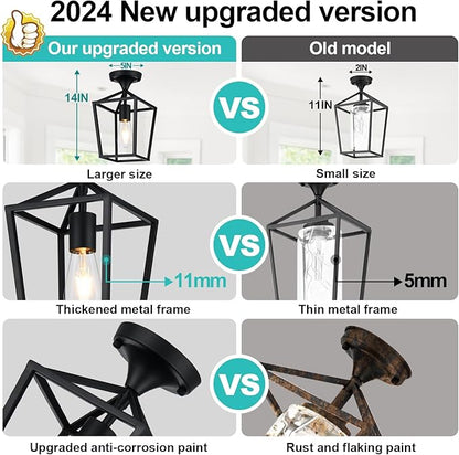 Lynnoland 6.7" x 13.8" Semi Flush Mount Ceiling Light, Black Industrial Ceiling Light Fixtures, Farmhouse Light Fixture for Hallways, Foyers and Kitchens.(Not Waterproof, Not for Outdoor