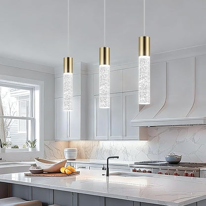 OKELI Modern Pendant Light, LED Bubble Crystal Kitchen Island Lights Fixtures,Mini Single Island Lights Pendant Lighting for Kitchen Island,Bar,6W,6000K,Gold