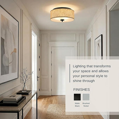 Quoizel Blanche 16" Flush Mount Ceiling Light with Premium Fabric Shade, Matte Black, ETL Damp Rated for Kitchen or Bath