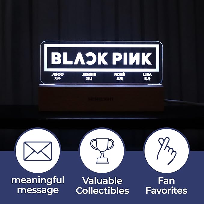 Black.Pink Night Light, Kpop Merchandise, Korean Idol Lamp for Blink, 7RGB Color, Dimmer, 8.3 x 4.2 x 1.7