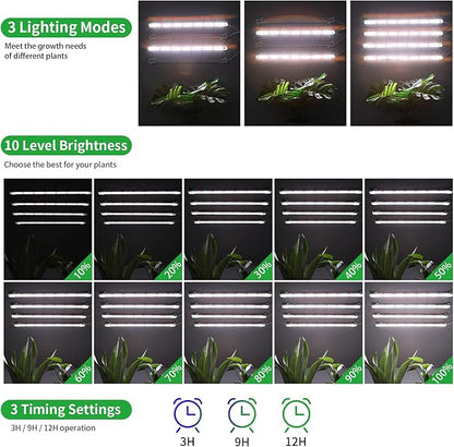 RWNTAO Grow Lights for Indoor Plants, 13" Grow Light Strips with Timer 3/9/12 H, 10 Dimmable Levels, 192 LEDs Full Spectrum Sunlight Plant Growing Lamp for Indoor Greenhouse Seedlings, 4 Head