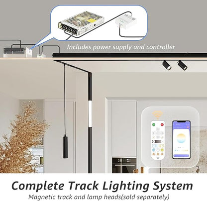200W Low Voltage LED Power Driver Transformer with LED Controller, 24V DC Power Supply for Track Lighting, Dimmable & Control via App, Remote, Compatible Track Rails & Light Heads