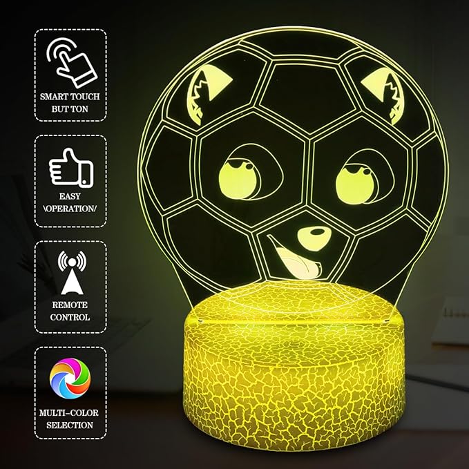 Soccer Night Light Gifts for Boy, 3D Soccer Bedside Lamp,16 Color Change Decor Lamp with Remote & Smart Touch, Gifts for Christmas Birthday Boys Men Girls