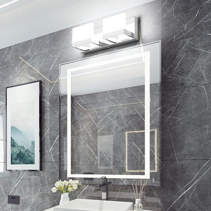 Tipace LED Dimmable Modern 2-Light Vanity Fixture for Bathroom - Frosted White Acrylic Chrome Up and Down Light Over Mirror (6000K)