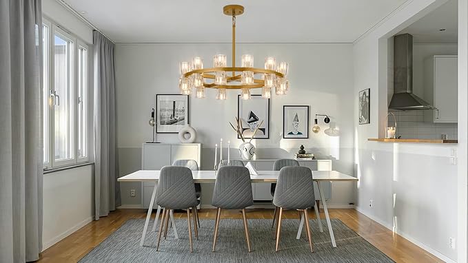 24 Inch Gold Crystal Wagon Wheel Chandelier, Modern Farmhouse Round 24-Lights Pendant Lighting Fixture, for High Ceilings Living Room, Bedroom, Foyer