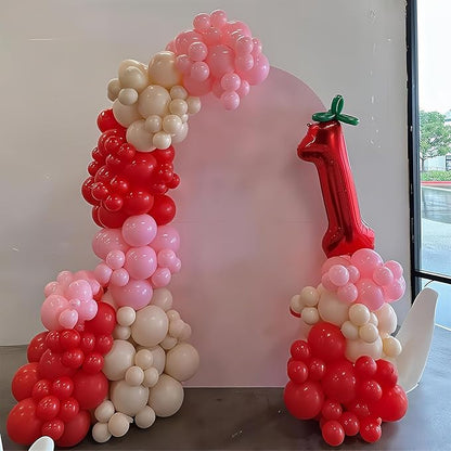 HILAVO Pink and Red Balloon Arch Kit Cherry Balloon Garland 91Pcs Red Baby Pink Pastel Yellow Party Balloon for Girls Sweet One Berry First Birthday Strawberry Baby Shower Party Decorations