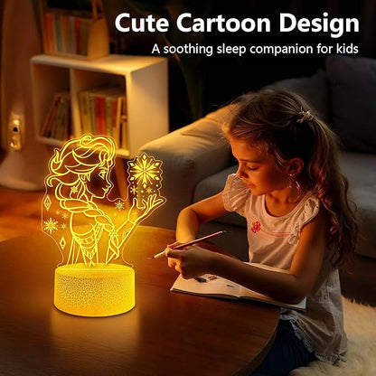 Cute Night Light for Kids, 16 Colors Change Princess Decor Lamp with Remote, Dim for Girls Bedroom 3D Illusion LED Night Lights, Ideal Gifts for Girls Christmas Birthday Party Room Decoration