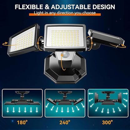 LED Security Lights Motion Sensor Outdoor Lights, 6500K Daylight, IP65 Waterproof, Dusk to Dawn, 3-Head Motion Detected Flood Light for Garage, Yard, Porch