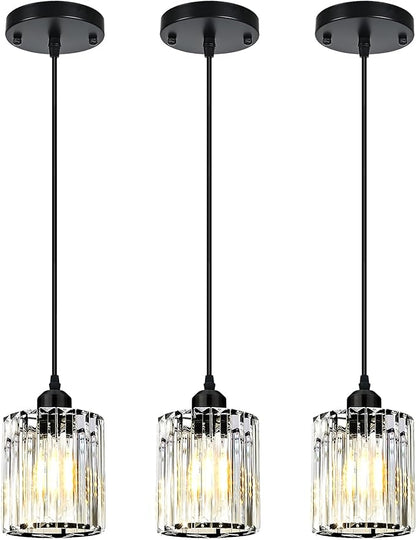 3 Pack Pendant Lights Kitchen Island, Modern Island Lights for Kitchen with Crystal Glass Shade – Luxury Pendant Light Fixtures for Kitchen Island, Dining Table, Entryway, Restaurant