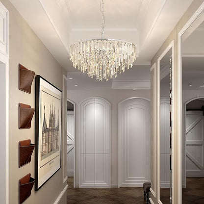 Chrome Crystal Chandelier for Dining Room, 24" Modern Luxury Chandeliers 5-Tier 8 Lights Contemporary Round Ceiling Pendant Light Fixture for Living Room Bedroom Foyer Entryway