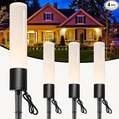 Low Voltage Pathway Lights 4 Pack Landscape Lighting, 12-24V 3000K Warm White Landscape Path Lights, Aluminum Waterproof Wired Landscape Lights for Outdoor/Driveway/Pathway/Yard