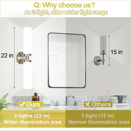 Wall Sconces Set of Two, Brushed Nickel Gold Bathroom Sconces Wall Lighting with Milky White Glass, Hardwired Modern Sconces Wall Decor Set of 2 Bathroom Light Fixtures for Mirror Living Room Bedroom