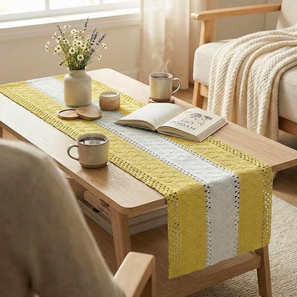 Artoid Mode Yellow Farmhouse Rustic Table Runner, Seasonal Hollow Kitchen Dining Table Decoration for Home Party Decor 12x108 Inch
