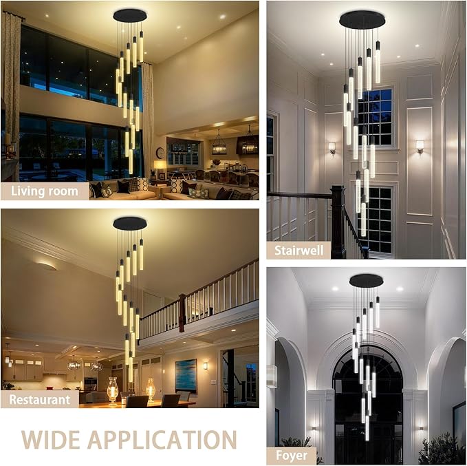 Luxury 12 Light Modern Crystal Pendant Light - 118" High Ceiling Black LED Dimmable Pendant Light for Bedside Island Kitchen Living Room