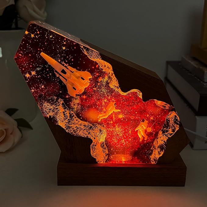 Epoxy Space Resin Lamp, Handmade Astronaut Lamp with USB Port, Multi-Color LED Light, Ideal Home Bedroom Decor, Space Gifts for Men and Women, Unique Astronomy Gifts for Galaxy Enthusiast (8"x5")