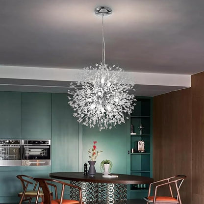 Modern Firework Chrome Crystal Chandeliers, Sputnik Dandelion Chandelier Light Fixture Pendant Lighting for Dining Room, Living Room, Bedroom, Kitchen, Restaurant- 12 Lights