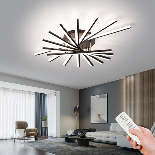 JAYMP 9 Lights Linear Modern Ceiling Lamp 45.3 inch Dimmable Led Semi Flush Mount Black Ceiling Light Fixture for Bedroom Dining Room Kitchen Island Living Room