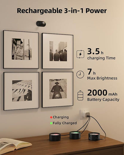 Picture Lights for Wall, 2000mAh Rechargeable Magnetic Art Lights with 3 Color Temps & RGB, Remote Dimmable Battery Operated Wall Light for Bedroom, Living Room, Gallery (Black, 6 Pack)