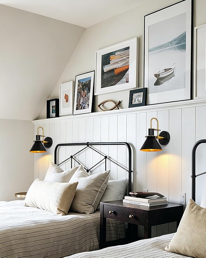 WILON Gold and Black Wall Sconces Set of Two, Modern Farmhouse Wall Light Fixture, Industrial Indoor Wall Lamp for Bathroom Kitchen Sink Bedroom Living Room Bedside Hallway