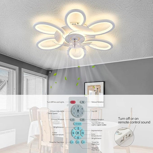 Ceiling Fans with Lights and Remote, 25 Inch Modern Low Profile Flush Mount Ceiling Fan, Dimmable LED Ceiling Light Fixture, Small Ceiling Fans for Bedroom, Kitchen, Indoor-White