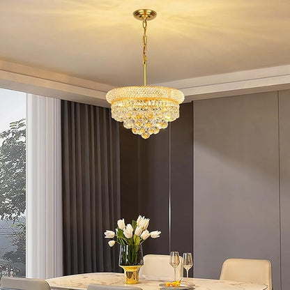 Crystal Chandeliers for Dining Room Light Fixture Over Table, Empire Style K9 Crystal Chandeliers for Bedroom, 4 Lights Gold Luxury Lighting Fixtures for Entryway Kitchen Island Foyer D15 Inch
