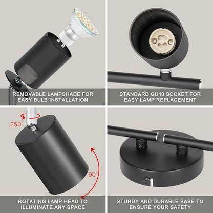 Ketom 4-Light Track Lighting Fixtures Ceiling, GU10 Black Led Ceiling Spotlight, Modern Track Light Kit for Kitchen Hallway Living Room