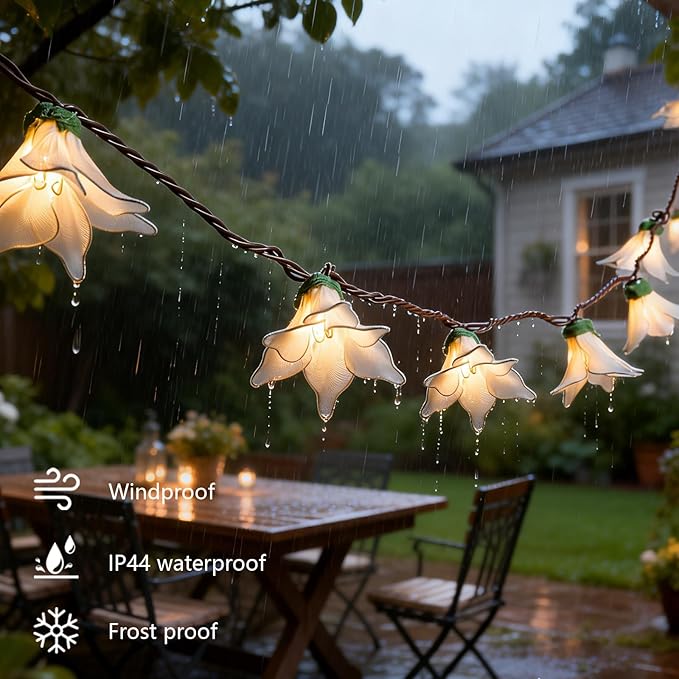 Flower String Lights Plug in with 10 LED Bulbs, Decorative Spring String Lights Indoor for Bedroom, Connectable Flower Fairy Lights Outdoor for Patio Garden Porch Floral Wedding Gifts(White Lily)
