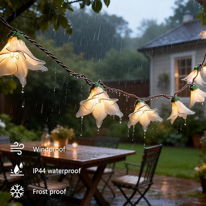 Flower String Lights Plug in with 10 LED Bulbs, Decorative Spring String Lights Indoor for Bedroom, Connectable Flower Fairy Lights Outdoor for Patio Garden Porch Floral Wedding Gifts(White Lily)