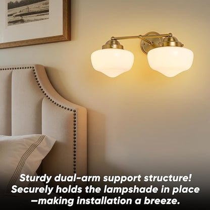 2 Light Bathroom Vanity Light, Bathroom Light Fixture with Milky White Glass Shade and Matte Brass Finish, Vanity Lights for Bathroom, Brushed Gold Vanity Light