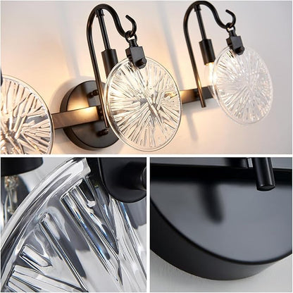 WUZUPS 3-Light Bathroom Light Fixture Over Mirror Morden Vanity Wall Sconces Clear Glass Shade for Bedroom Living Room, E12 Base, Black