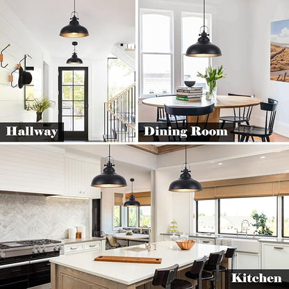 Black Pendant Lights Kitchen Island, 11.4 Inch Dome Pendant Light, Farmhouse Pendant Light, Island Pendant Light for Kitchen Island, Dining Room, Living Room (3 Pack)