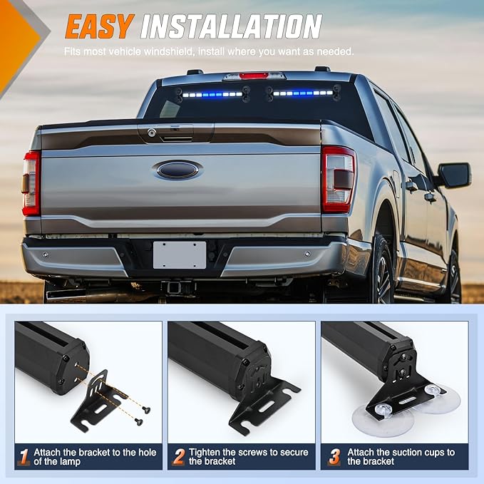 Nilight 162 LED Traffic Advisor Strobe Light Bar 2-in-1 Blue White Emergency Warning Hazard Lights with Controller 4 Switchable Color 36 Flash Pattern for Trucks Cars Tow Plow Construction Vehicles
