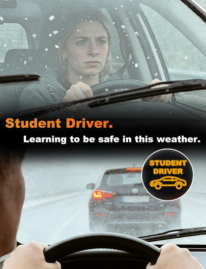 Student Driver LED Car Sign, New Driver Warning Sign, Amber Light Car Interior Accessories Suction Cup Mounted Gift for New Rookie Learner Drivers