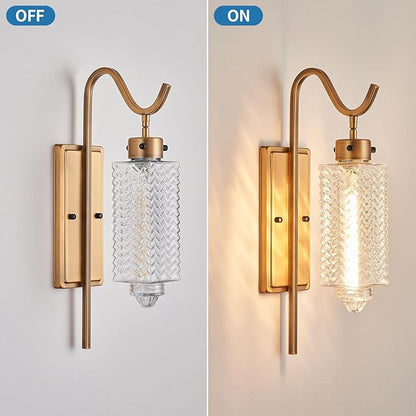 Farmhouse Wall Sconces,Vintage Gold Metal Wall Mount Light Lantern with Glass Shade & E26 Socket,Indoor Wall Lamp,for Living Room, Bedroom, Bathroom, Hallway (Vintage Gold -1-Light)