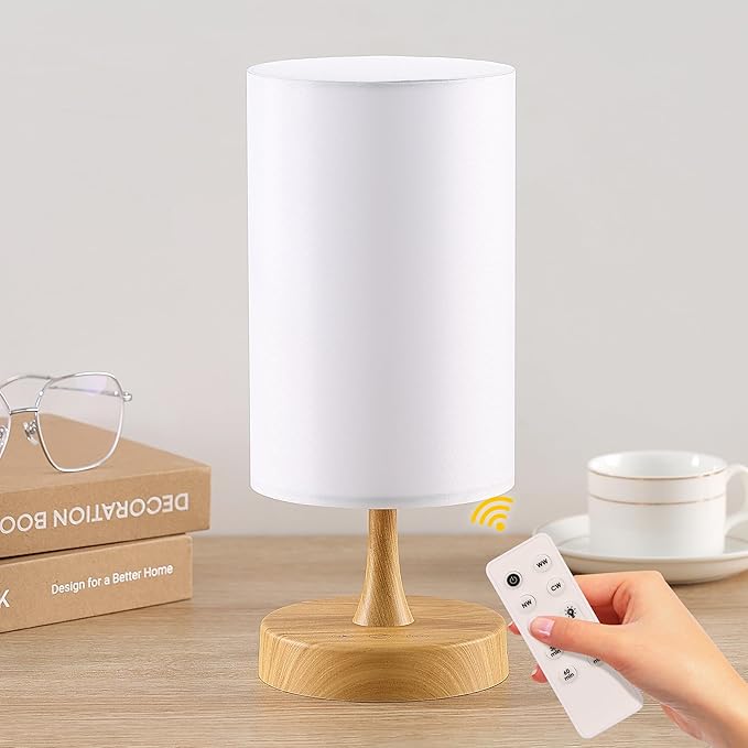 Caromolly Light Therapy Lamp, 10000 Lux Light with Remote Control, 3 Color Temperature & 4 Brightness Level & Timer, Daylight Lamp for Home, Office, Decoration(Wood Base White Shade)