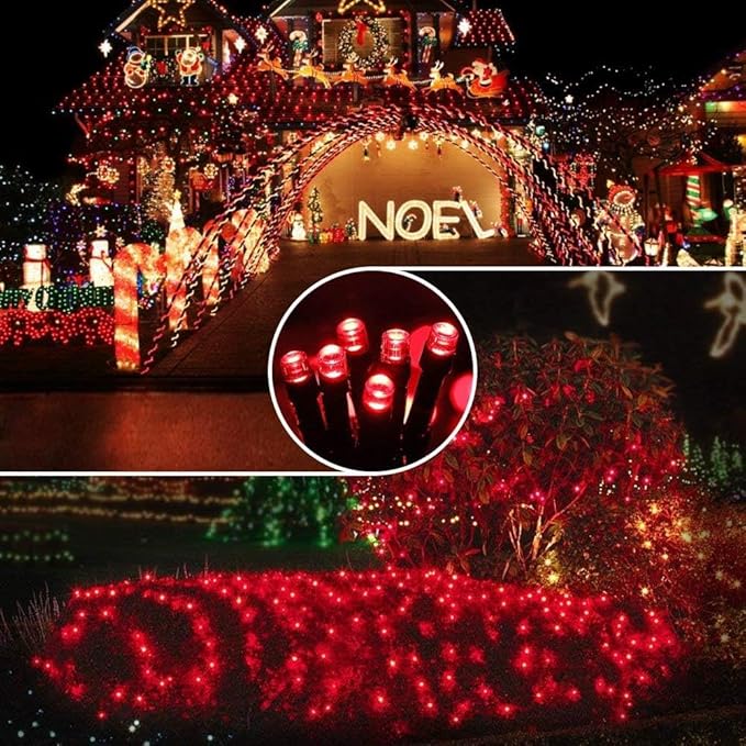 Joomer Solar String Lights, 39FT 100LED Solar Powered Outdoor Fairy Lights, Waterproof 8 Modes Twinkle String Light for Garden Patio Yard Tree Wedding Christmas Decor (Red)
