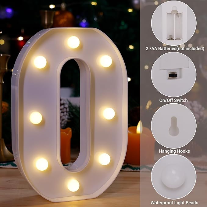 LED Marquee Sign Light Up Letters, Alphabet Light Up Letters Sign, Battery Powered LED Letter Lights for Night Light, Wedding, Birthday, Party, Christmas or Home Decor (Letter O)