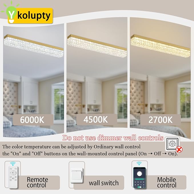 ykolupty L 40" Modern Rectangle Chandelier Gold Rectangular Flush Mount Chandelier Crystal Ceiling Light Fixture for Dining Living Room Kitchen Island