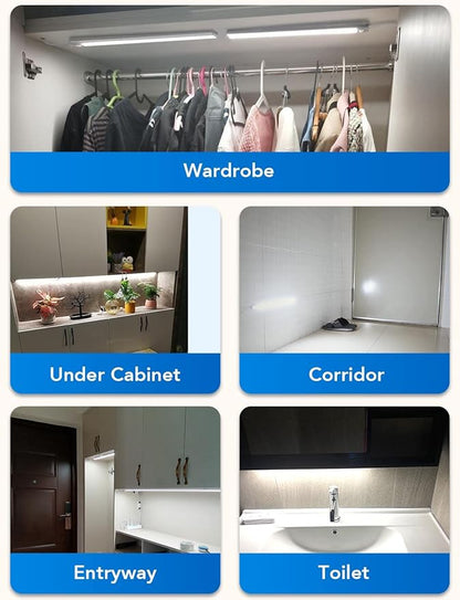 Under Cabinet Motion Sensor Lighting Indoor Plug in, 16" 12V LED Under Counter Lights Super Bright Ultra Thin Magnetic for Kitchen/Hallway/Toilet/Garage/Closet(Cold White/6000K, 2 Pack)