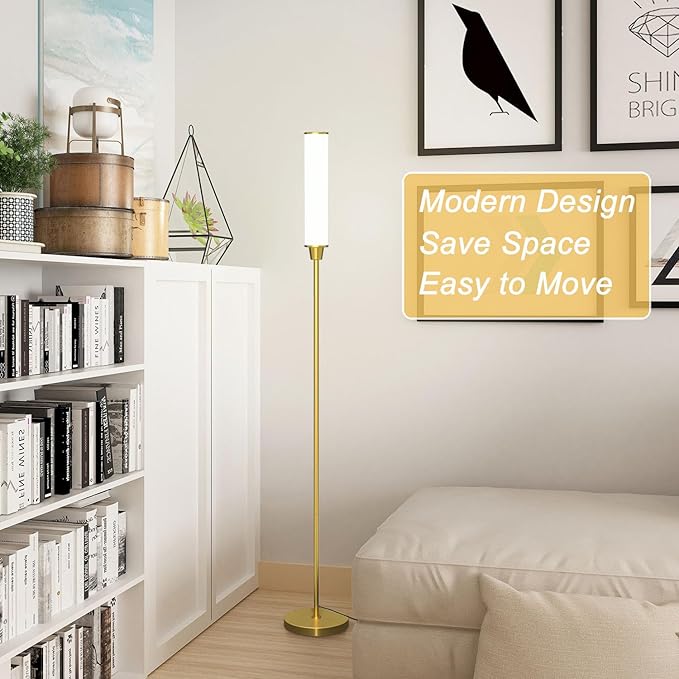 Nukanu Floor Lamp with Remote Control,Bright Floor Lamps for Living Room/Bedroom/Office, Stepless Adjustable 3000K-6000K Colors and 10-100% Brightness,Standing Light with Foot Switch (Brass Gold)